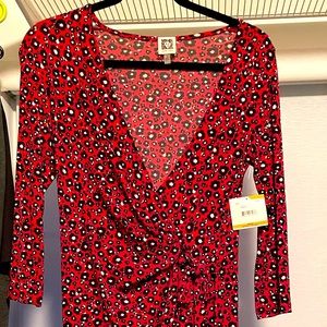 NEW NWT Anne Klein printed red faux wrap dress - Small